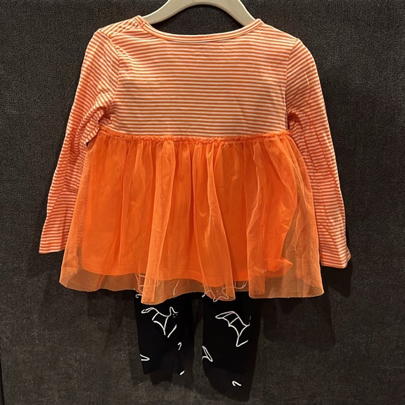 2T Halloween toddler set long sleeve orange and white stripes with bat pants - Picture 9 of 9